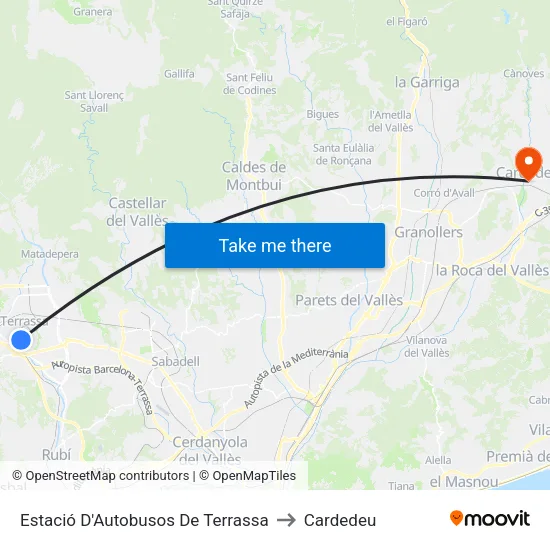 Estació D'Autobusos De Terrassa to Cardedeu map