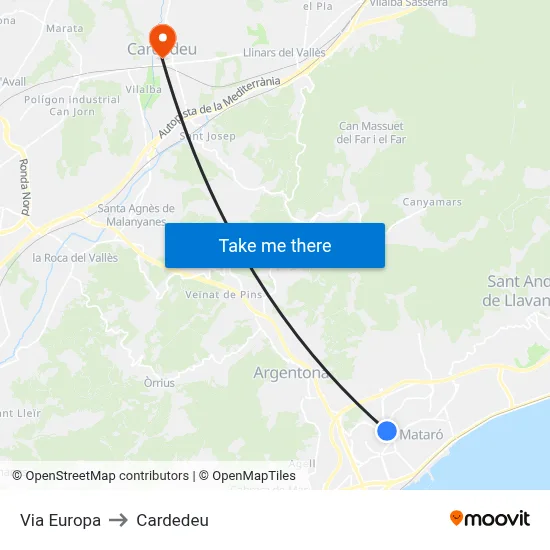 Via Europa to Cardedeu map