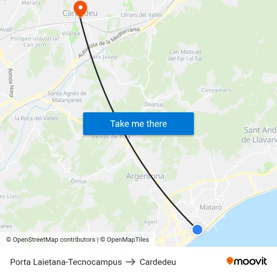 Porta Laietana-Tecnocampus to Cardedeu map