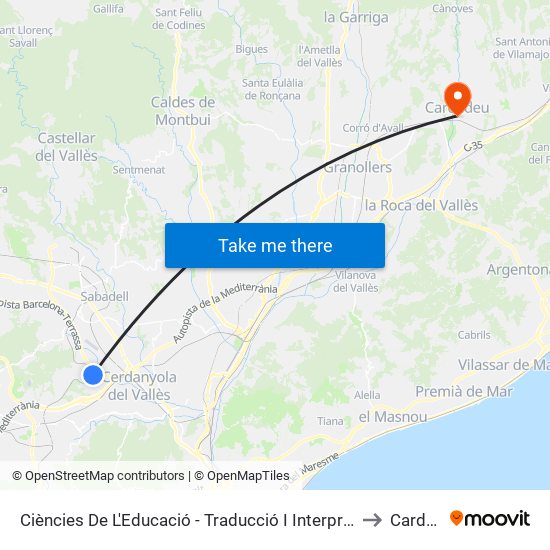 Ciències De L'Educació - Traducció I Interpretació (A Rectorat) to Cardedeu map