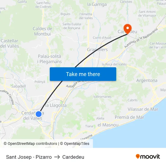 Sant Josep - Pizarro to Cardedeu map