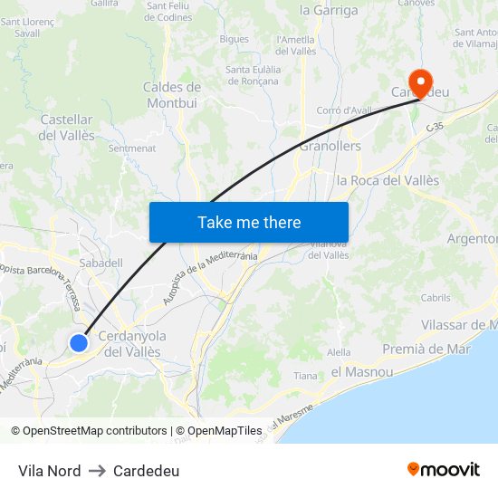 Vila Nord to Cardedeu map