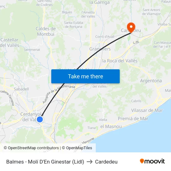 Balmes - Molí D'En Ginestar to Cardedeu map