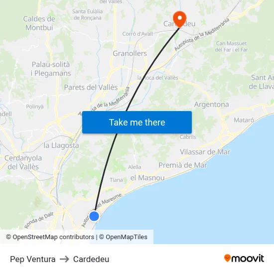 Pep Ventura to Cardedeu map