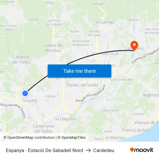 Espanya - Estació De Sabadell Nord to Cardedeu map