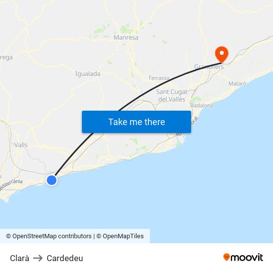 Clarà to Cardedeu map