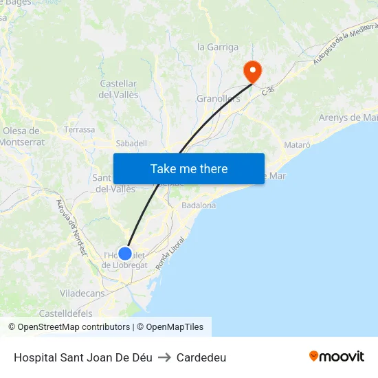 Hospital Sant Joan De Déu to Cardedeu map