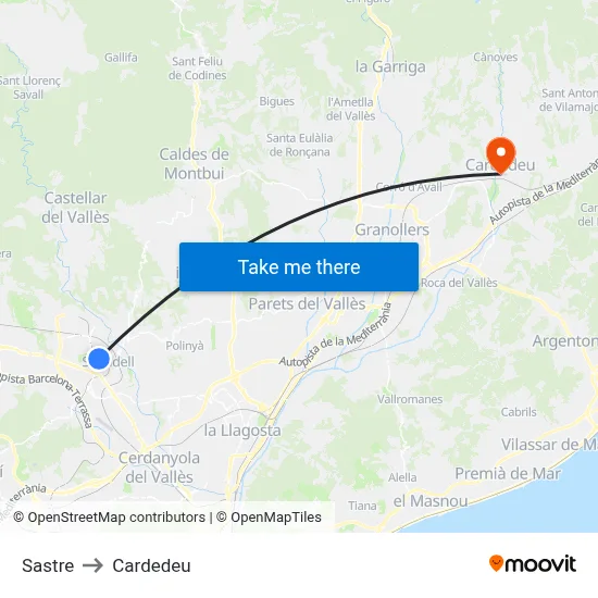 Sastre to Cardedeu map