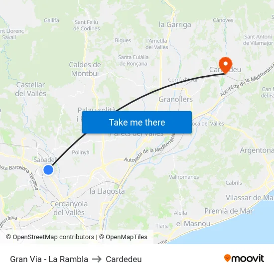 Gran Via - La Rambla to Cardedeu map
