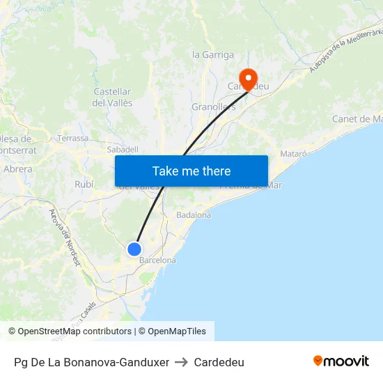 Pg De La Bonanova-Ganduxer to Cardedeu map