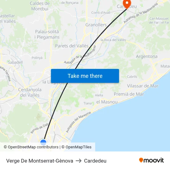 Verge De Montserrat-Gènova to Cardedeu map