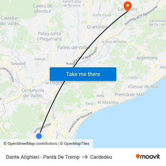 Dante Alighieri - Pantà De Tremp to Cardedeu map
