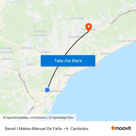 Benet I Mateu-Manuel De Falla to Cardedeu map