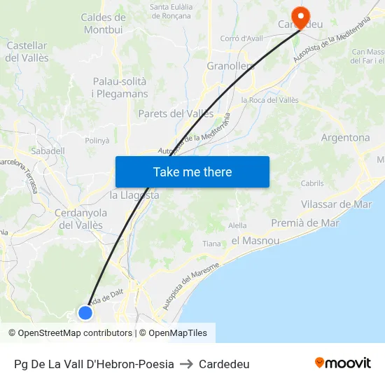 Pg De La Vall D'Hebron-Poesia to Cardedeu map