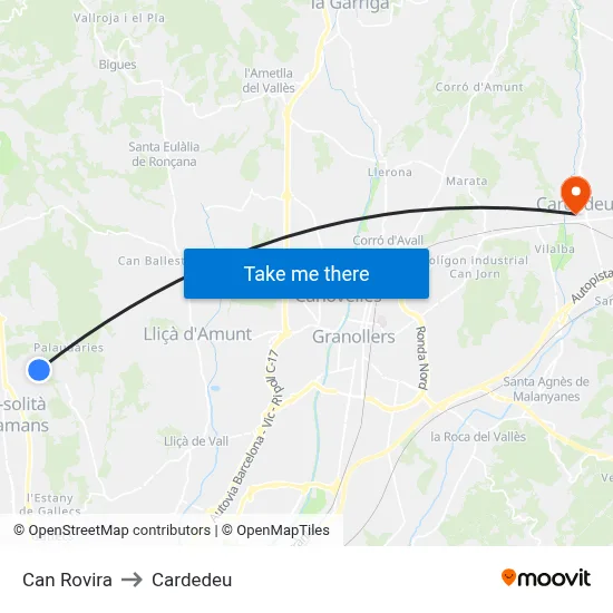Can Rovira to Cardedeu map