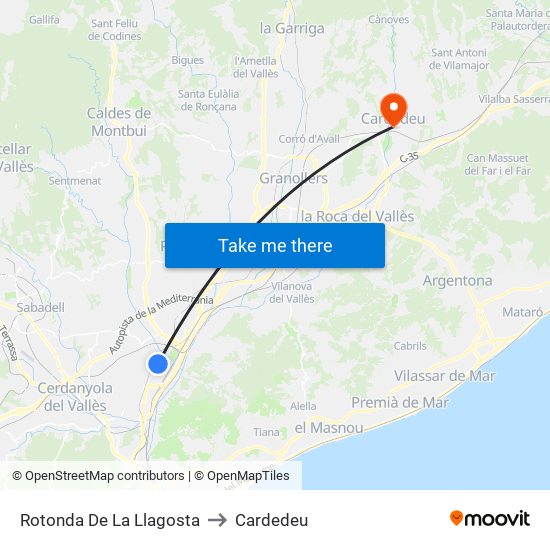 Rotonda De La Llagosta to Cardedeu map