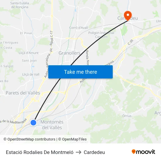 Estació Rodalies De Montmeló to Cardedeu map
