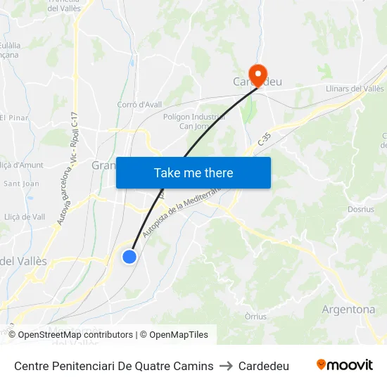 Centre Penitenciari De Quatre Camins to Cardedeu map
