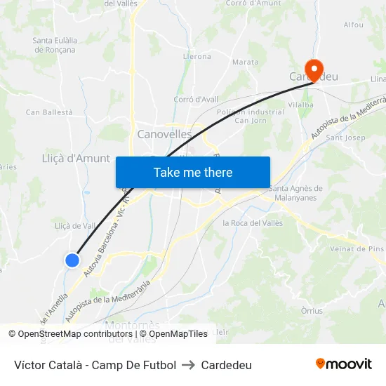 Víctor Català - Camp De Futbol to Cardedeu map