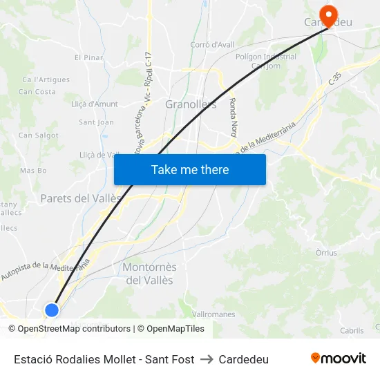 Estació Rodalies Mollet - Sant Fost to Cardedeu map