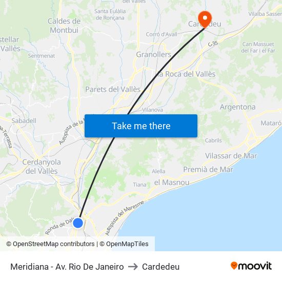 Meridiana - Av. Rio De Janeiro to Cardedeu map