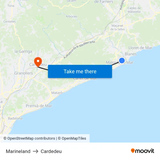 Marineland to Cardedeu map