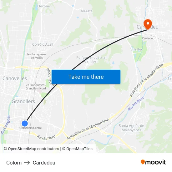 Colom to Cardedeu map