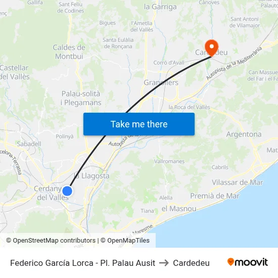 Federico García Lorca - Pl. Palau Ausit to Cardedeu map