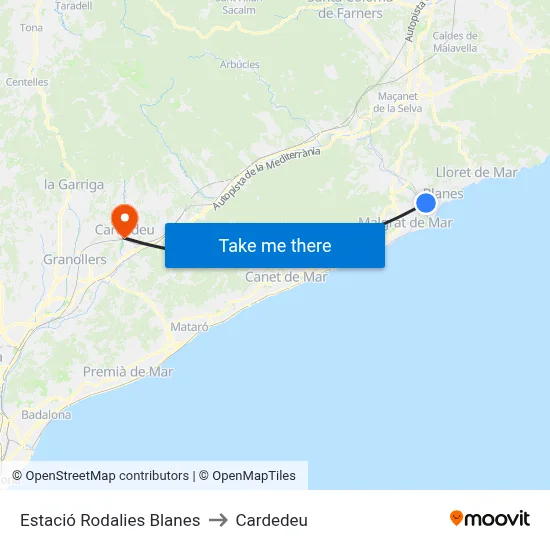 Estació Rodalies Blanes to Cardedeu map