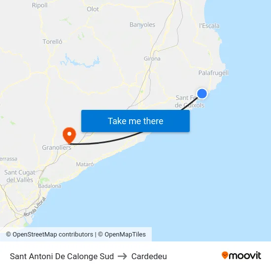 Sant Antoni De Calonge Sud to Cardedeu map