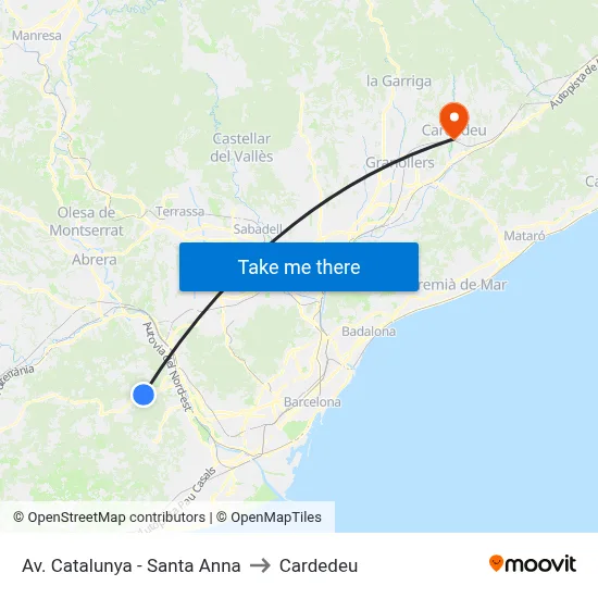 Av. Catalunya - Santa Anna to Cardedeu map