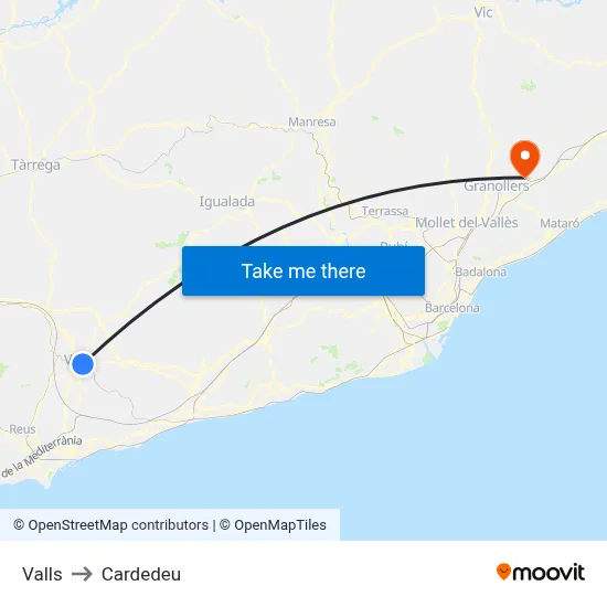 Valls to Cardedeu map
