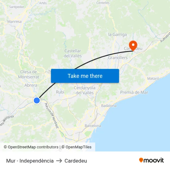 Mur - Independència to Cardedeu map