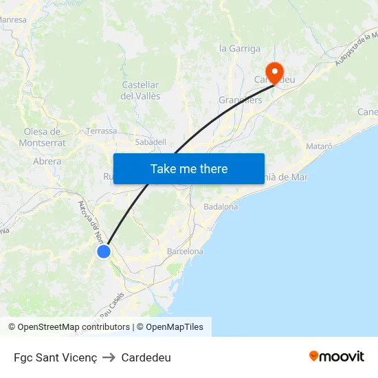 Fgc Sant Vicenç to Cardedeu map