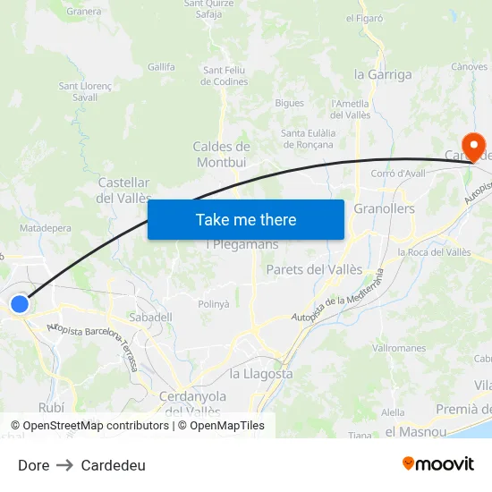 Dore to Cardedeu map