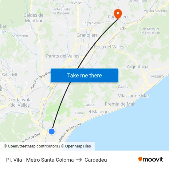 Pl. Vila - Metro Santa Coloma to Cardedeu map