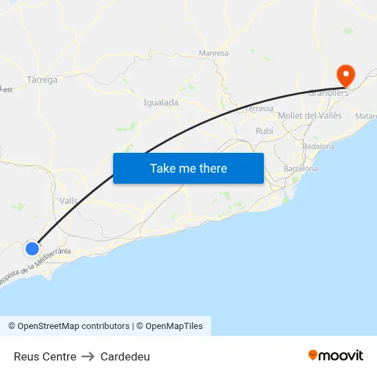 Reus Centre to Cardedeu map