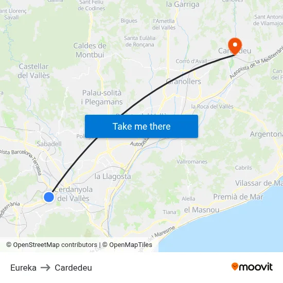 Eureka to Cardedeu map