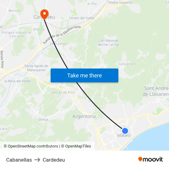 Cabanellas to Cardedeu map