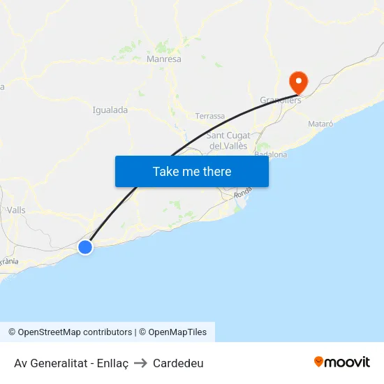 Av Generalitat to Cardedeu map