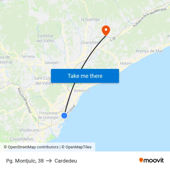 Pg. Montjuïc, 38 to Cardedeu map