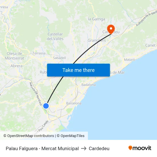 Palau Falguera - Mercat Municipal to Cardedeu map