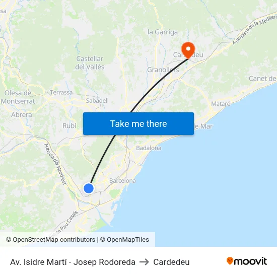 Av. Isidre Martí - Josep Rodoreda to Cardedeu map