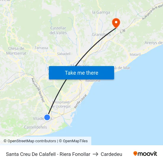 Santa Creu De Calafell - Riera Fonollar to Cardedeu map