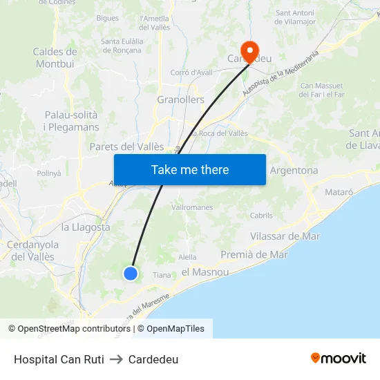 Hospital Can Ruti to Cardedeu map