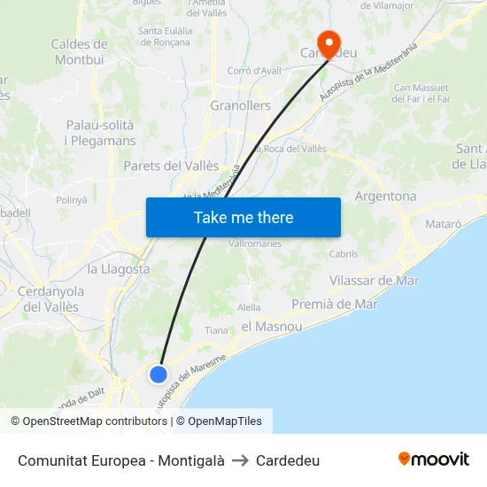 Comunitat Europea - Montigalà to Cardedeu map
