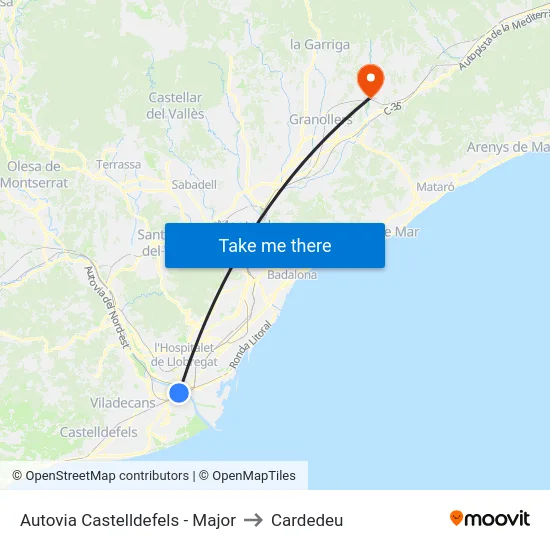 Autovia Castelldefels - Major to Cardedeu map