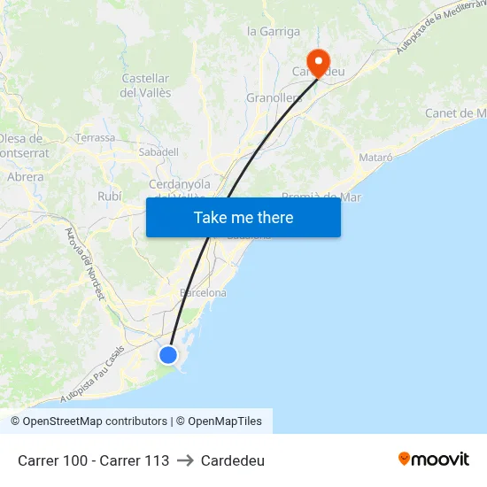 Carrer 100 - Carrer 113 to Cardedeu map