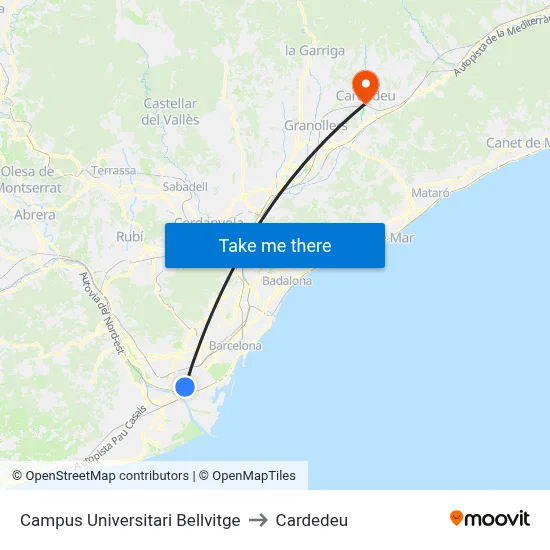 Campus Universitari Bellvitge to Cardedeu map