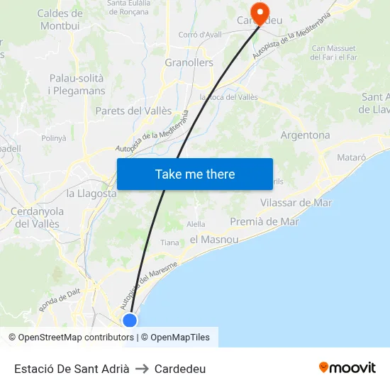 Estació De Sant Adrià to Cardedeu map